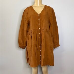 Tradlands Brown Button-Down Tunic Dress Size M